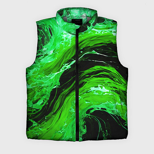 Мужской жилет Зелёные брызги на чёрном фоне / 3D-Светло-серый – фото 1