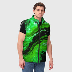 Мужской жилет Зелёные брызги на чёрном фоне, цвет: 3D-светло-серый — фото 2