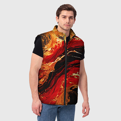 Мужской жилет Красно-золотые брызги на чёрном фоне / 3D-Черный – фото 3