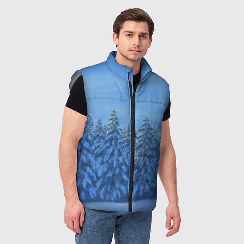 Мужской жилет Ёлки под снегом в лесу / 3D-Светло-серый – фото 3