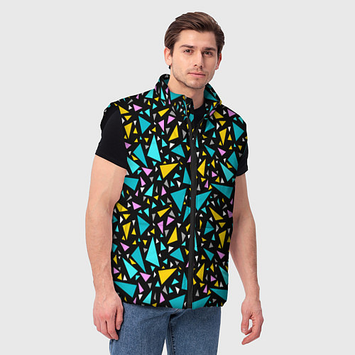 Мужской жилет Разноцветные яркие треугольники на черном / 3D-Черный – фото 3