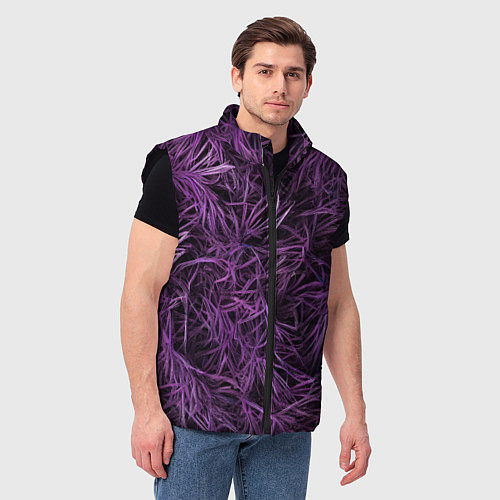 Мужской жилет Фиолетовая трава на чёрном фоне / 3D-Черный – фото 3