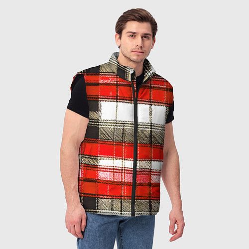 Мужской жилет Чёрные полосы на красно-белом фоне / 3D-Черный – фото 3