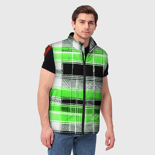 Мужской жилет Белые полосы на чёрно-зелёном фоне / 3D-Красный – фото 3
