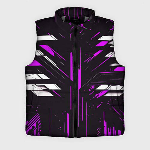 Мужской жилет Фиолетово-белые полосы и точки на чёрном фоне / 3D-Светло-серый – фото 1