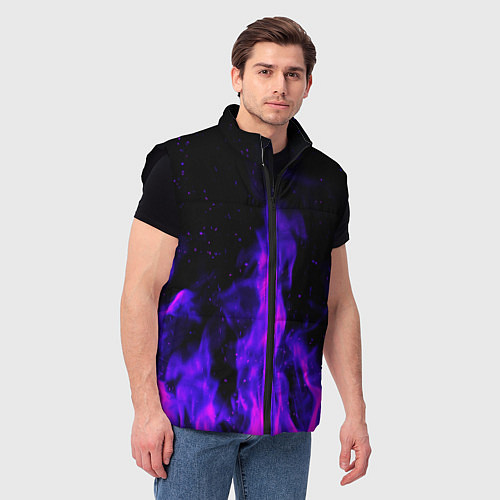 Мужской жилет Неоновый огонь на черном фоне / 3D-Черный – фото 3