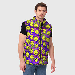 Мужской жилет Психоделические желтые смайлы, цвет: 3D-черный — фото 2