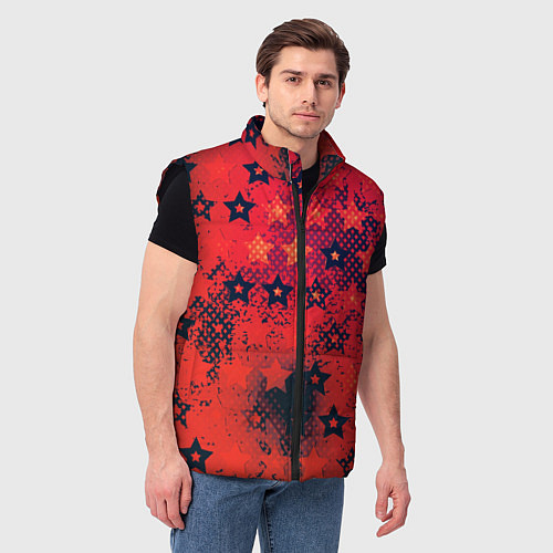 Мужской жилет Яркие звезды на красном фоне / 3D-Черный – фото 3