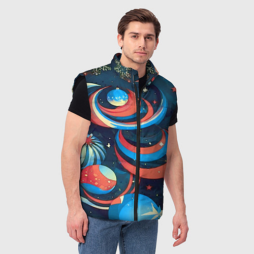 Мужской жилет Абстракция ёлочных игрушек / 3D-Черный – фото 3