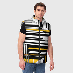 Мужской жилет Жёлто-белые технологические линии на чёрном фоне, цвет: 3D-светло-серый — фото 2