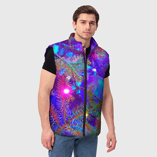 Мужской жилет Новогоднее свечение гирлянд / 3D-Черный – фото 3