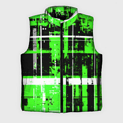 Мужской жилет Зелёно-белый гранж на чёрном фоне, цвет: 3D-черный