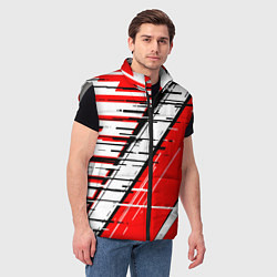 Мужской жилет Чёрно-белые глитч полосы на красном фоне, цвет: 3D-светло-серый — фото 2