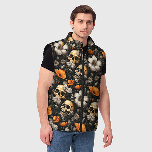 Мужской жилет Маки и черепа / 3D-Черный – фото 3