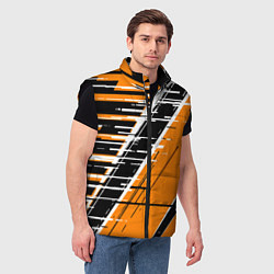 Мужской жилет Чёрно-белые глитч полосы на оранжевом фоне, цвет: 3D-черный — фото 2