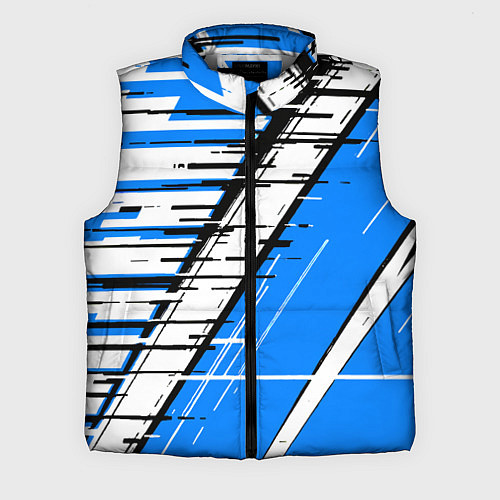 Мужской жилет Чёрно-белые глитч полосы на синем фоне / 3D-Светло-серый – фото 1