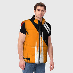 Мужской жилет Вертикальные чёрные линии на оранжево-белом фоне, цвет: 3D-красный — фото 2