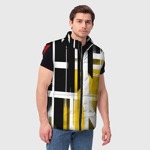 Мужской жилет Чёрно-жёлтые вертикальные и горизонтальные полосы / 3D-Красный – фото 3