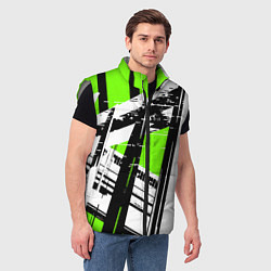 Мужской жилет Чёрно-белые абстрактные линии на зелёном фоне, цвет: 3D-светло-серый — фото 2