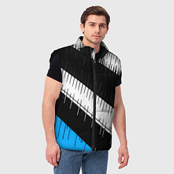 Мужской жилет Диагональные чёрно-белые полосы на синем фоне, цвет: 3D-черный — фото 2