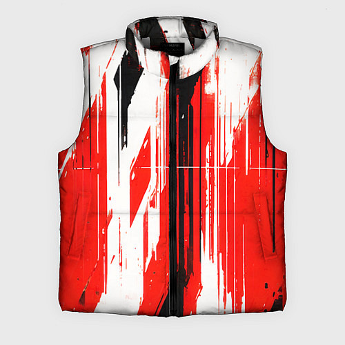 Мужской жилет Вертикальные чёрно-белые линии на красном фоне / 3D-Светло-серый – фото 1