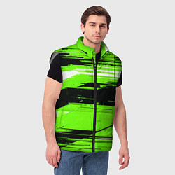 Мужской жилет Горизонтальные чёрно-белые линии на зелёном фоне, цвет: 3D-светло-серый — фото 2