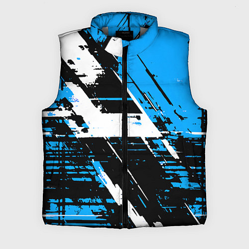 Мужской жилет Diagonal black and white stripes on a blue backgro / 3D-Светло-серый – фото 1