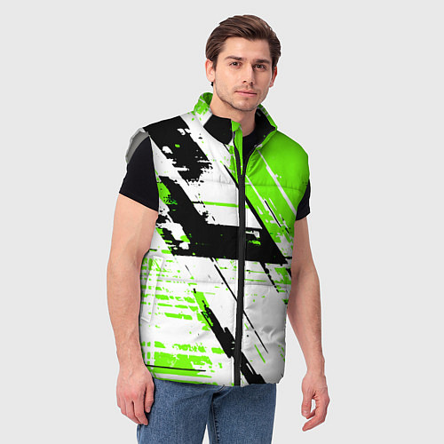 Мужской жилет Diagonal black and green stripes on a white backgr / 3D-Светло-серый – фото 3