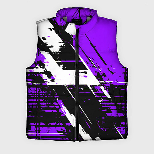 Мужской жилет Diagonal black and white stripes on a purple backg / 3D-Светло-серый – фото 1