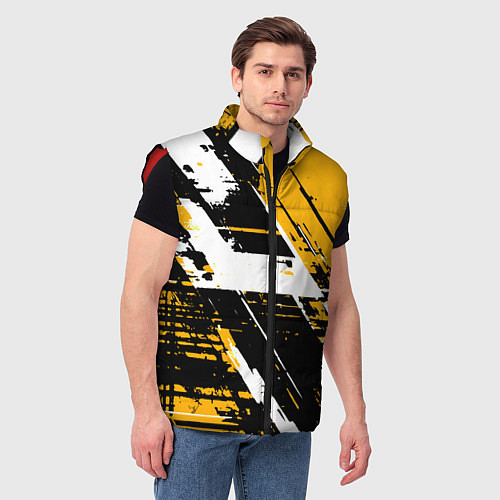 Мужской жилет Diagonal black and white stripes on a yellow backg / 3D-Красный – фото 3