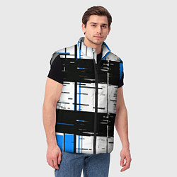 Мужской жилет Синие и чёрные полосы на белом фоне, цвет: 3D-светло-серый — фото 2