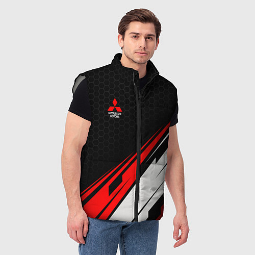 Мужской жилет Mitsubishi - красная абстракция / 3D-Светло-серый – фото 3