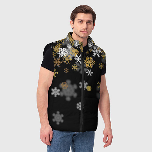 Мужской жилет Снежинки объемные золотистые / 3D-Черный – фото 3