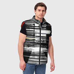 Мужской жилет Горизонтальные чёрные линии на бело-жёлтом фоне, цвет: 3D-красный — фото 2