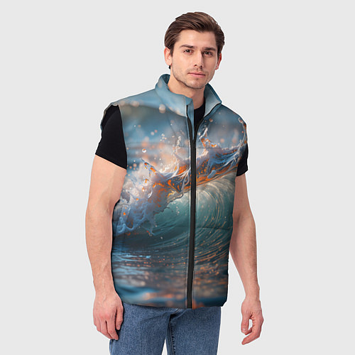 Мужской жилет Волна и блики солнца / 3D-Черный – фото 3