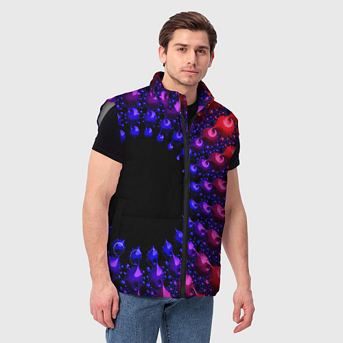 Мужской жилет Неоновая абстракция фрактал / 3D-Светло-серый – фото 3