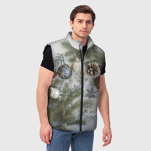 Мужской жилет Новогодние ветки / 3D-Черный – фото 3