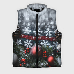 Мужской жилет Новогодние снежинки, цвет: 3D-черный