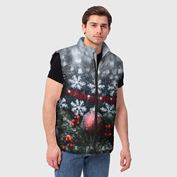 Мужской жилет Новогодние снежинки, цвет: 3D-черный — фото 2