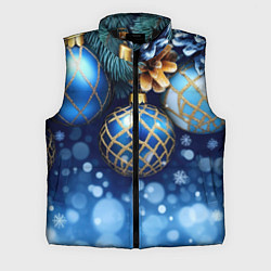 Мужской жилет Синие новогодние шары, цвет: 3D-черный