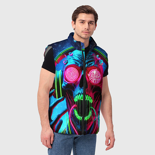 Мужской жилет Metallica - neon skull with headphones / 3D-Светло-серый – фото 3