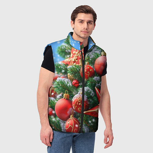 Мужской жилет Красные шары и звезда новогодняя / 3D-Черный – фото 3