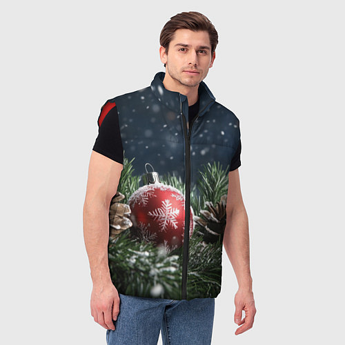Мужской жилет Новогодний шар и шишка / 3D-Красный – фото 3