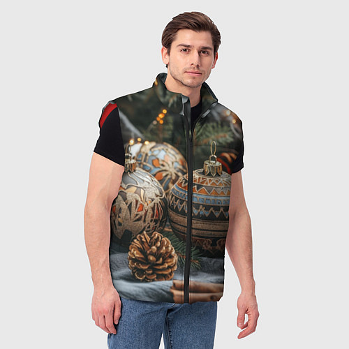 Мужской жилет Новогодние шары и шишки / 3D-Красный – фото 3