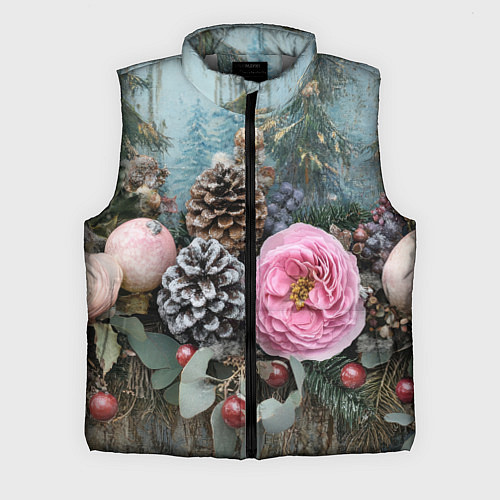 Мужской жилет Новогодние цветы и шишки / 3D-Светло-серый – фото 1