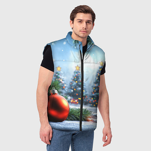 Мужской жилет Новогодние елки и шар / 3D-Черный – фото 3