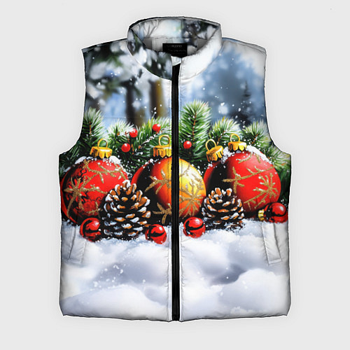 Мужской жилет Красные и желтый новогодние шары / 3D-Светло-серый – фото 1