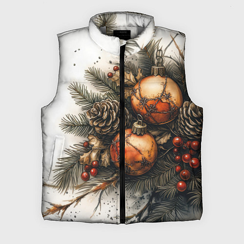 Мужской жилет Новогодние игрушки и шишки / 3D-Светло-серый – фото 1
