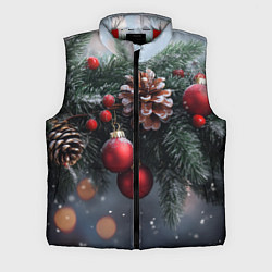 Мужской жилет Красные игрушки на елке и шишки, цвет: 3D-красный