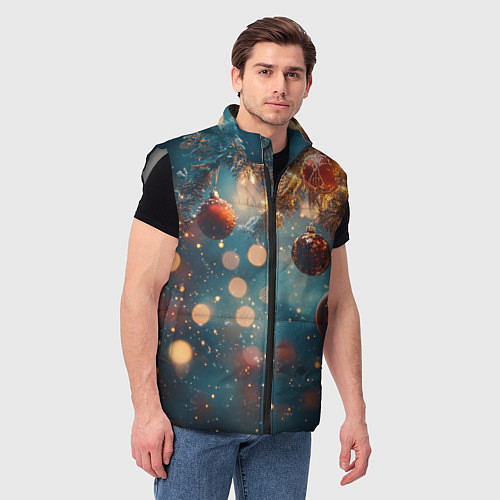 Мужской жилет Новый год боке стиль / 3D-Светло-серый – фото 3